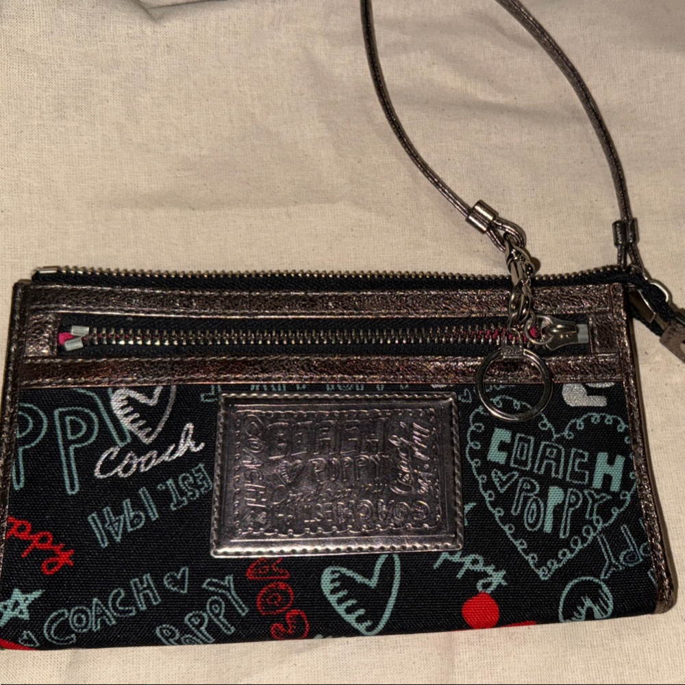Coach Black and Red Graphic Wristlet